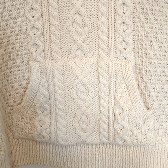 Aran Isles Irish Made Pure Wool Cabled Cowl Neck Pocket Fisherman Sweater XL - Picture 4 of 10